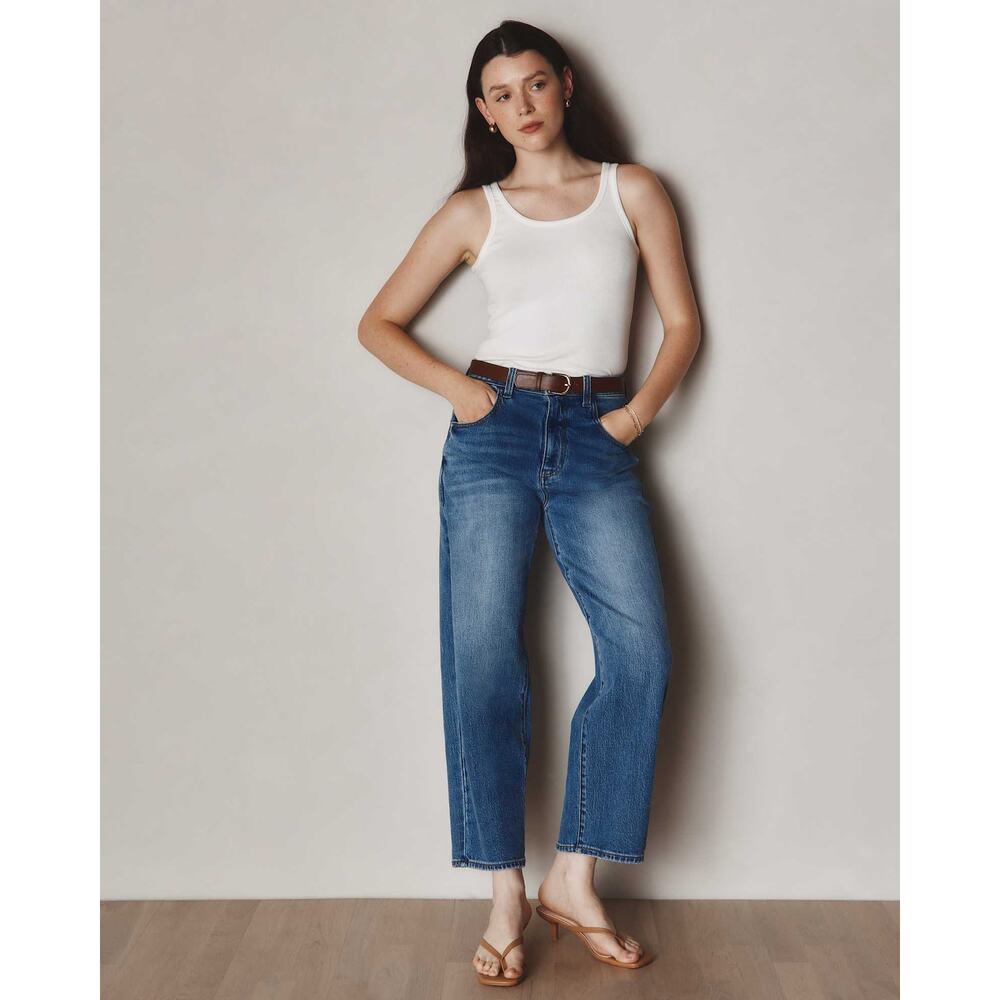 Quince Bella Stretch Barrel Jeans 31 Atlantic Blue NWT Cropped High Rise 👖✨
